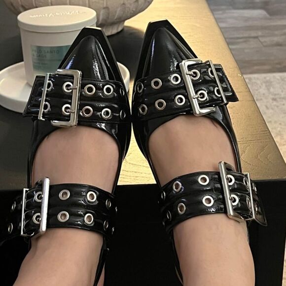 Women's Pointed Toe buckle Ballet Flats - Picture 1 of 8